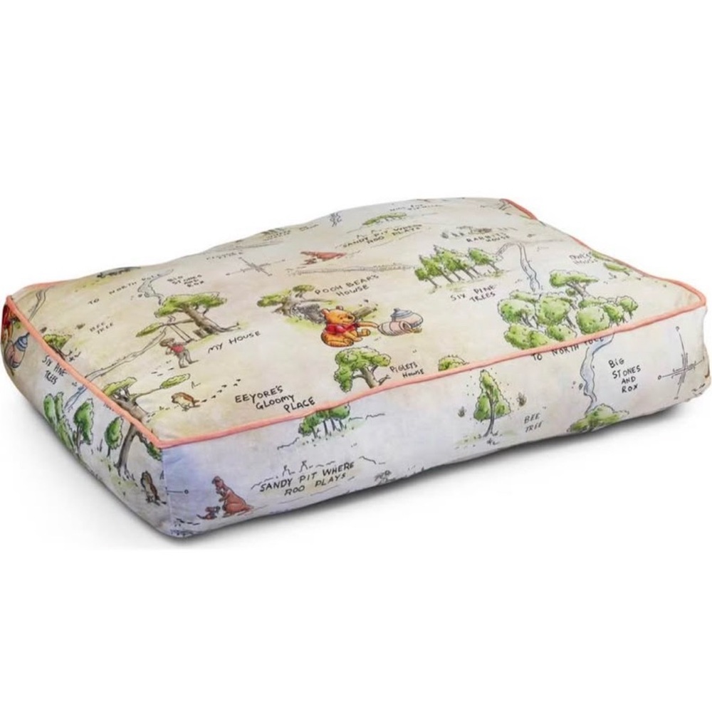 Buckle-Down Pet Bed with Pooh & Hundred Acre Map Design - Cream and Green